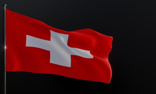 Bandera de Suiza Bandera de tela Suiza sobre el fondo negro Copiar espacio