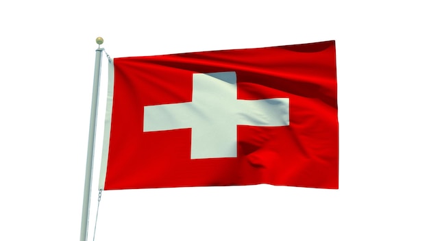 Bandera de Suiza sobre un fondo blanco.