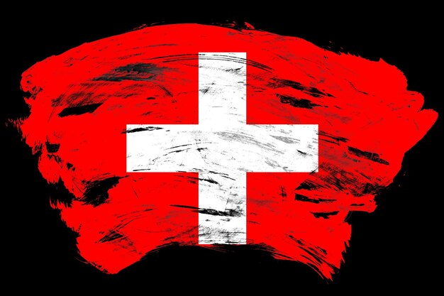 Bandera de Suiza sobre fondo de pincel de trazo negro angustiado