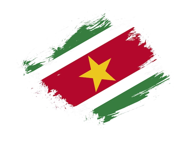 Bandera de Surinam con efecto de textura de pincel abstracto sobre fondo blanco