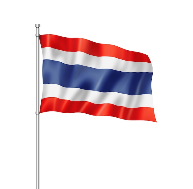 Bandera de Tailandia, render tridimensional, aislado en blanco