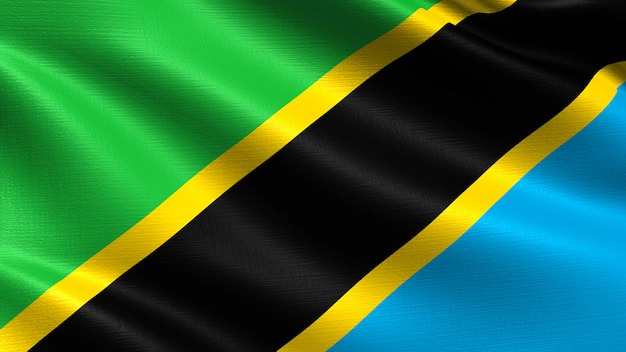 Bandera de Tanzania, con textura de tela ondeando.