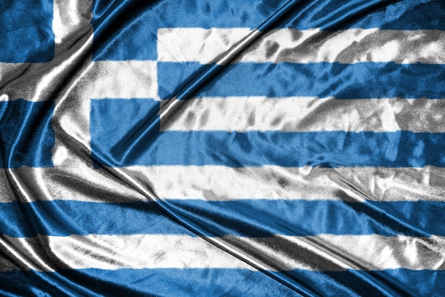Bandera de tela de Grecia Bandera de raso Textura de tela ondeante de la bandera