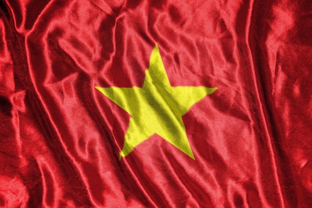 Bandera de tela de Vietnam de América Bandera de raso Textura de tela ondeante de la bandera