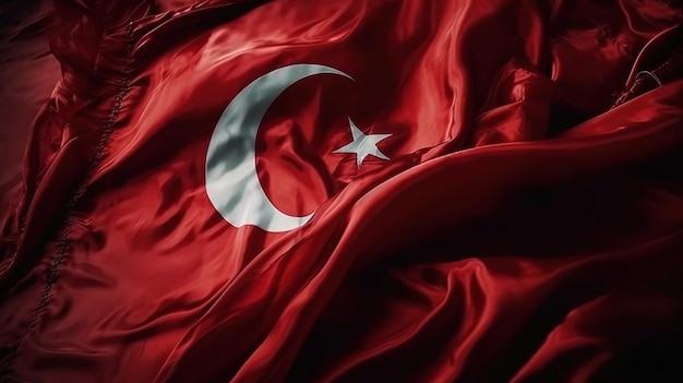 Bandera textil roja de Turquía en las calles de Estambul en las fiestas Generative Ai