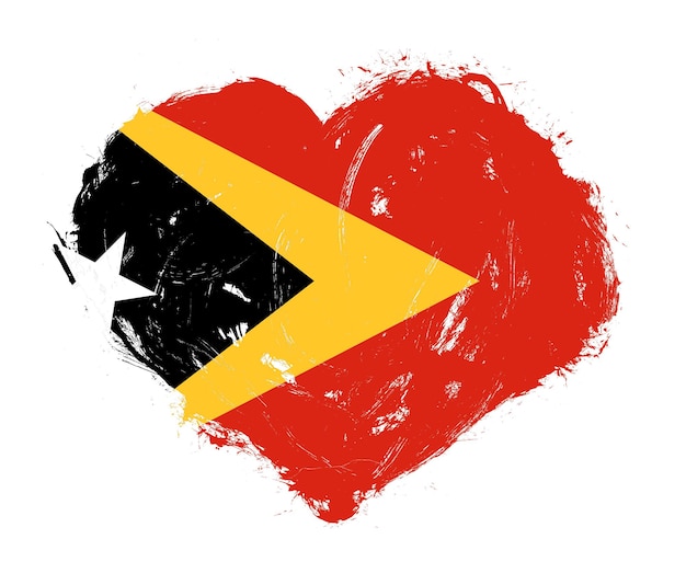 Bandera de Timor Oriental en forma de corazón de pincel de trazo sobre fondo blanco