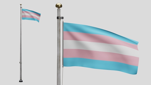 Bandera de transexualidad 3D ondeando en el viento. Cerca de la bandera transexual que sopla, seda suave y lisa. Fondo de la bandera de la textura de la tela del paño. Úselo para el día del orgullo gay y el concepto de eventos.