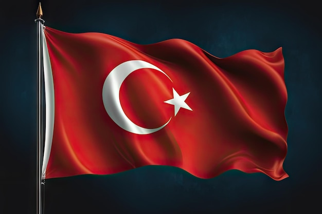 Bandera turca sobre un fondo azul oscuro