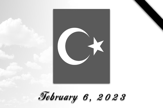 Bandera de Turquía de luto por el terremoto del 6 de febrero de 2023 espacio de copia