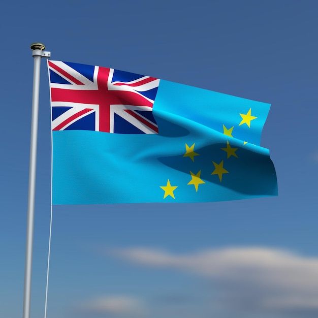 Foto la bandera de tuvalu está ondeando frente a un cielo azul con nubes borrosas en el fondo