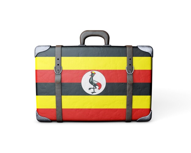 Foto bandera de uganda en una maleta de cuero vintage 3d rendering