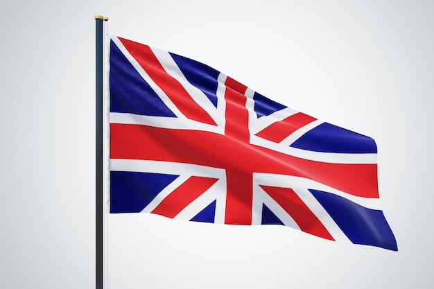 Bandera de unión del Reino Unido ondeando en el viento con espacio de copia para su logotipo o texto aislado en fondo gris claro Representación 3D del concepto del Reino Unido