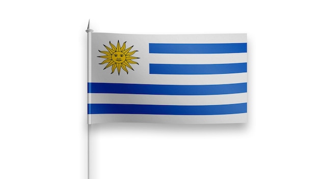 Bandera de Uruguay sobre un fondo blanco.