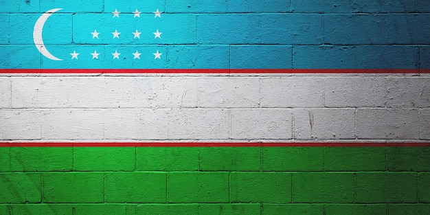 La bandera de Uzbekistán pintada en una pared