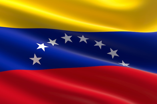 Bandera de Venezuela. Ilustración 3d de la bandera venezolana ondeando.