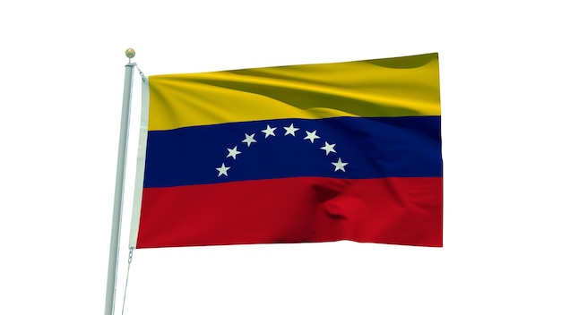 Bandera de Venezuela sobre un fondo blanco.