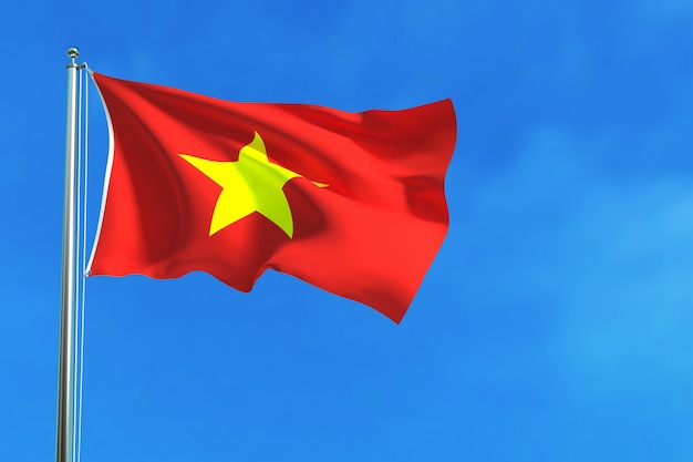 Bandera de Vietnam en el fondo del cielo azul