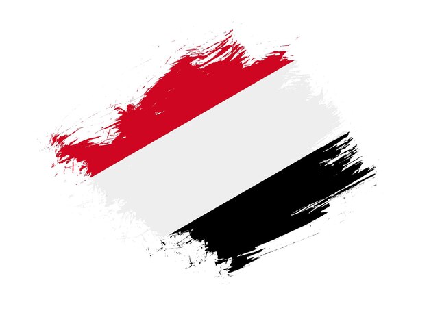 Bandera de Yemen con efecto de textura de pincel abstracto sobre fondo blanco