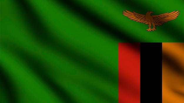 Bandera de Zambia ondeando en el viento con fondo de estilo 3d