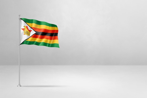 Bandera de Zimbabue aislado sobre fondo de pared de hormigón blanco