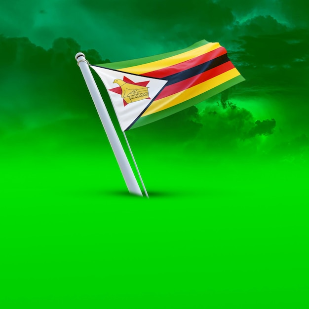 Una bandera de Zimbabue en un fondo de nube verde que se usa para las redes sociales