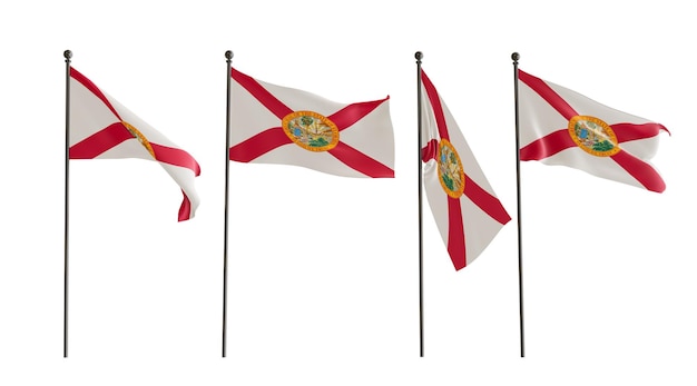 Banderas 3D de Florida de 4 tipos Bandera del estado de Florida de fondo blanco ilustrador 3D