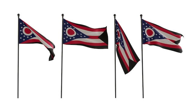 Banderas 3D de Ohio de 4 tipos Bandera de Ohio con fondo blanco ilustrador 3D