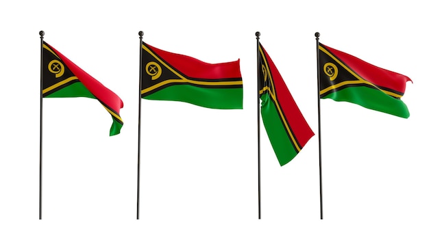 Banderas 3D de Vanuatu de 4 tipos Bandera de Vanuatu con fondo blanco ilustrador 3D