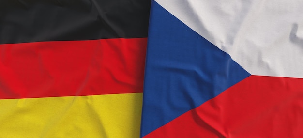 Banderas de Alemania y la República Checa Banderas de lino de primer plano Bandera hecha de lienzo Alemán Berlín Praga Símbolos nacionales del Estado Ilustración 3D