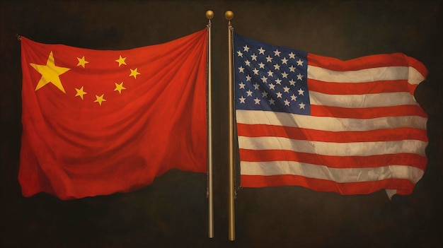 Foto banderas americanas y chinas ia generativa