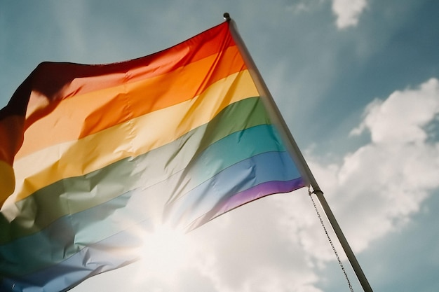 banderas de arco iris en el viento ai generado