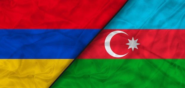 Las banderas de Azerbaiyán y Armenia. Noticias, reportajes, antecedentes comerciales. ilustración 3d