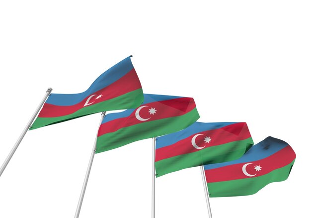 Banderas de Azerbaiyán en una fila con un fondo blanco 3D Rendering