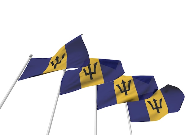 Banderas de Barbados en una fila con un fondo blanco 3D Rendering