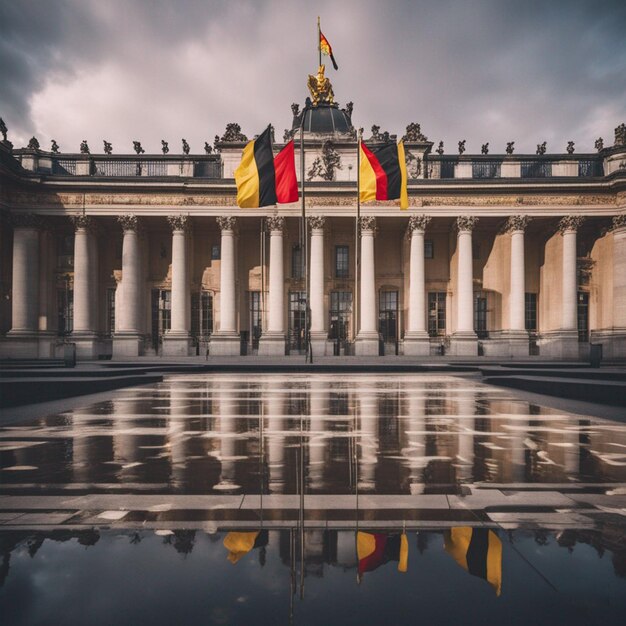 Foto banderas belgas fuera del fondo del palacio real