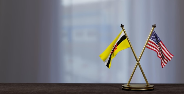 Banderas de Brunei y Estados Unidos en la mesa Negociación