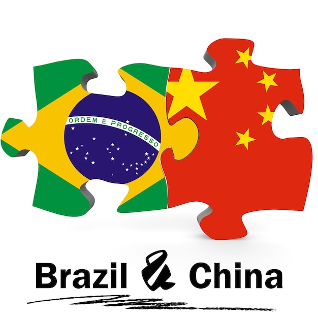 Banderas de China y Brasil en rompecabezas