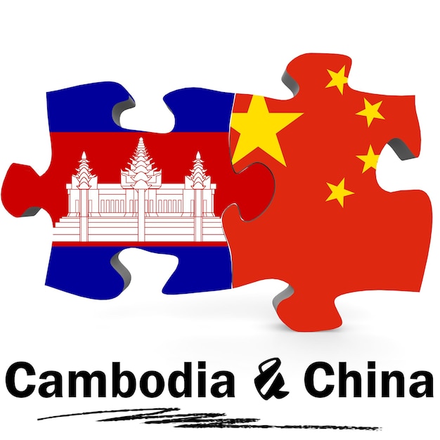 Banderas de China y Camboya en rompecabezas