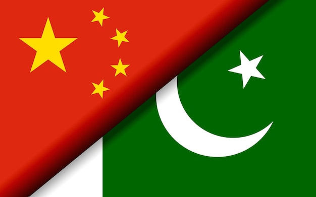 Banderas de China y Pakistán divididas en diagonal