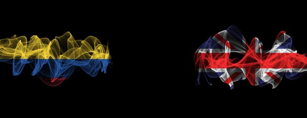 Banderas de Colombia y Reino Unido Colombia vs Reino Unido Banderas de Humo