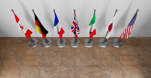 Banderas de la cumbre del G7 de los miembros del grupo de los siete del G7 y lista de países del Grupo de los Siete