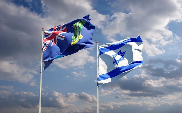 Banderas del estado de Israel y las Islas Vírgenes Británicas juntas sobre fondo de cielo