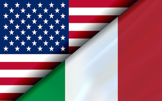 Banderas de Estados Unidos e Italia divididas en diagonal