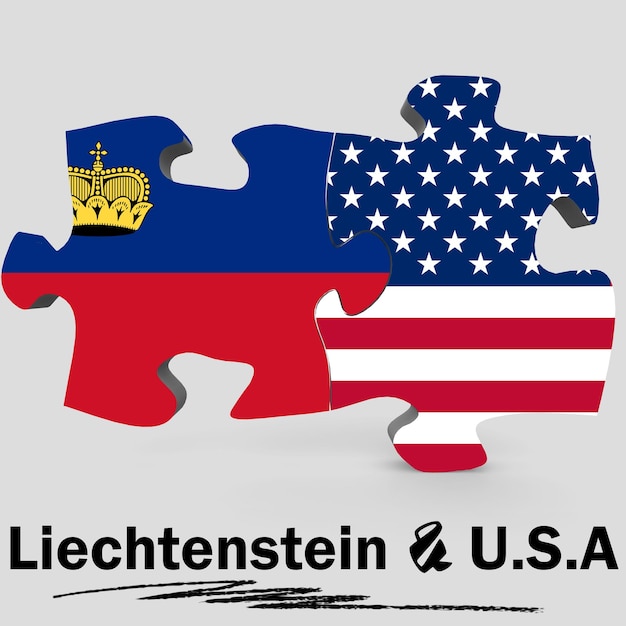 Banderas de Estados Unidos y Liechtenstein en rompecabezas