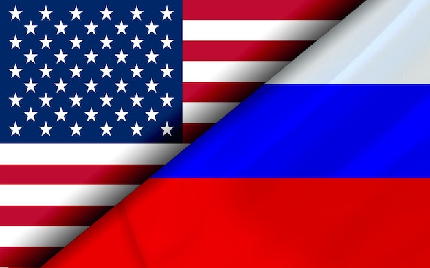 Banderas de Estados Unidos y Rusia divididas en diagonal