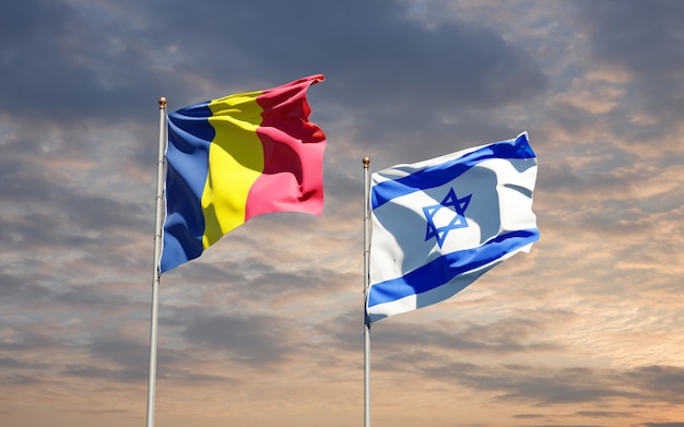 Banderas estatales de Israel y Chad juntos sobre fondo de cielo