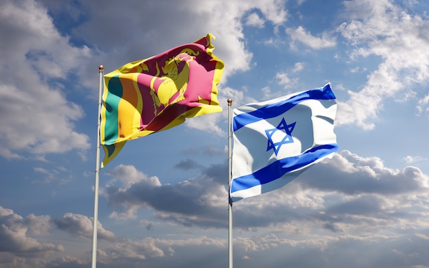 Banderas estatales de Sri Lanka e Israel juntos sobre fondo de cielo