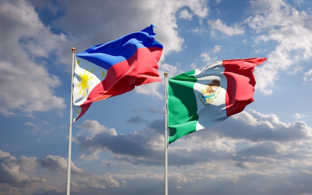 Banderas de Filipinas y México. Ilustraciones 3D