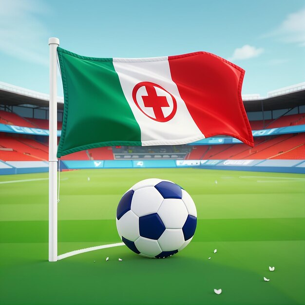 Banderas de fútbol Icono de vector cruzado Ilustración de bandera y pelota de fútbol Icon Concept de deporte Estilo de dibujos animados plano aislado blanco adecuado para la página de aterrizaje de la web Banner Sticker Fondo