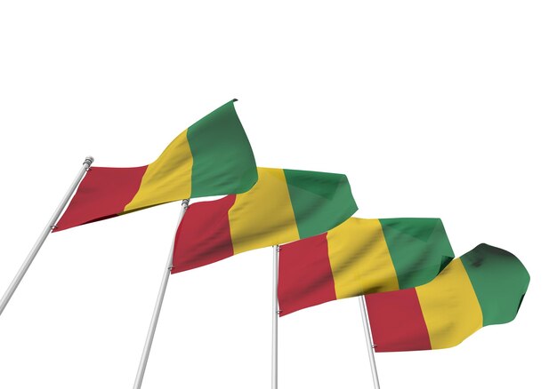Banderas de Guinea en una fila con un fondo blanco 3D Rendering